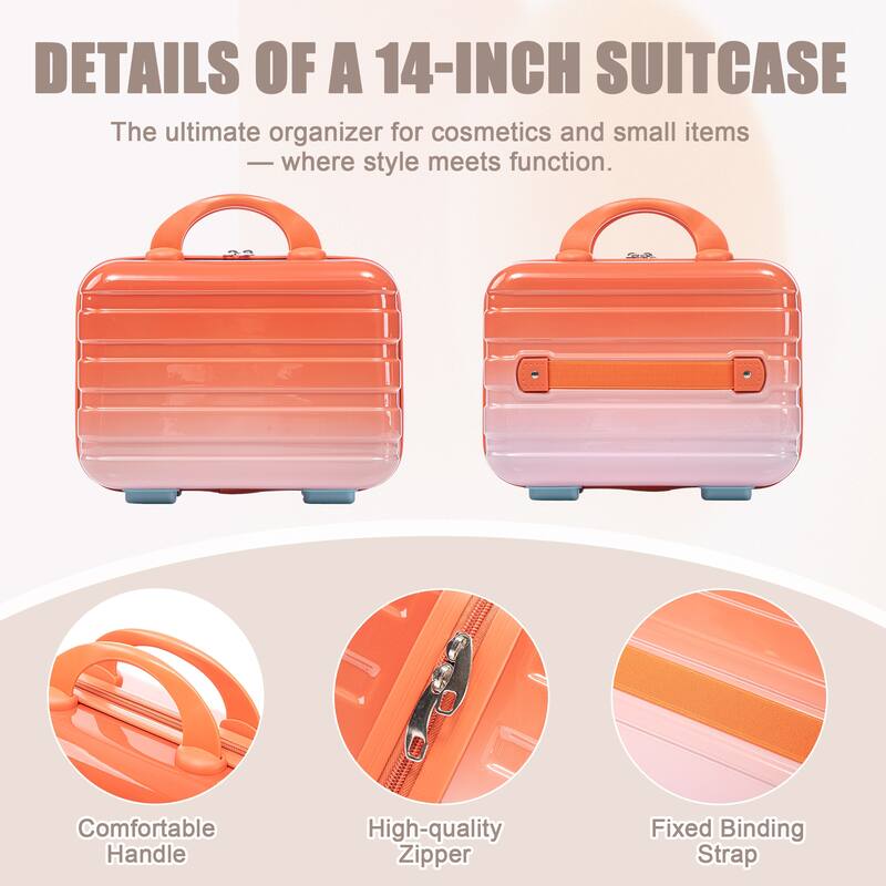 14In 20In 2 pcs in PC Spinner Wheel Luggage, Carry on Suitcase, With Gradient Color and Combination Lock