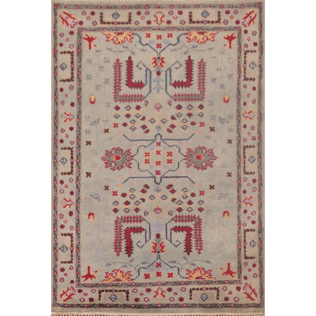 Hand Knotted Oriental 100% Wool Carpet Transitional Geometric Greys & Charcoal Oushak Area Rug - 5' 10'' X 4' 0''