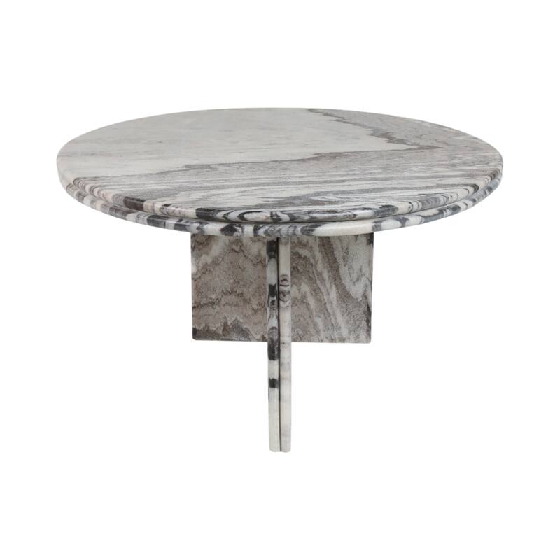 Round Marble Coffee Table with Pedestal Base - Ivory/Gray, 42" - 42.0"