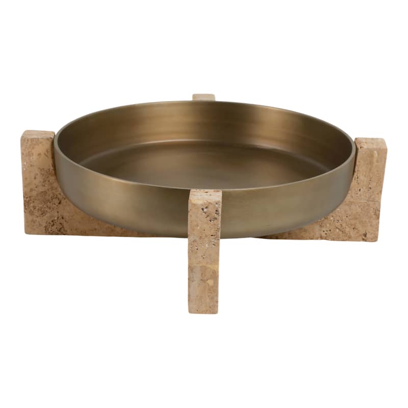 Metal Travertine Bowl Decorative Metallic Removable Stand - 6" Silver - 21" x 21" x 6"
