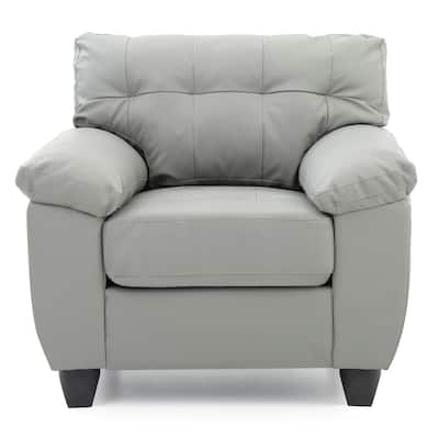 Leather Tufted Upholstered Accent Chair - 36" - Gray