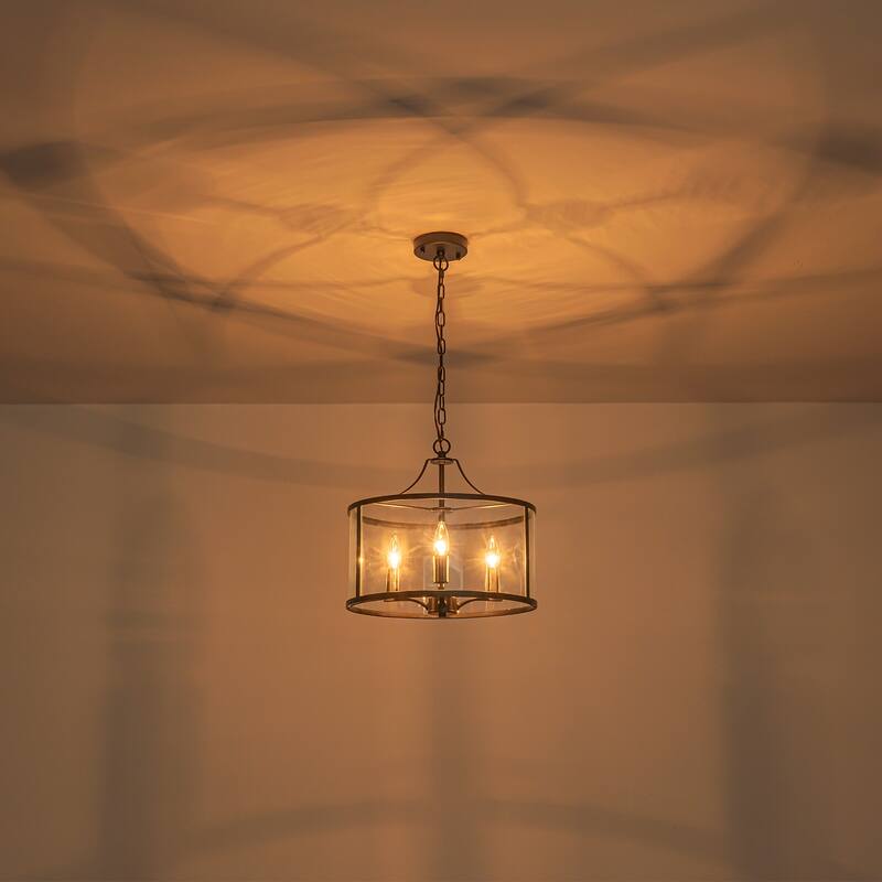 3-Light Drum Glass Chandelier for Dining Room, Kitchen Island