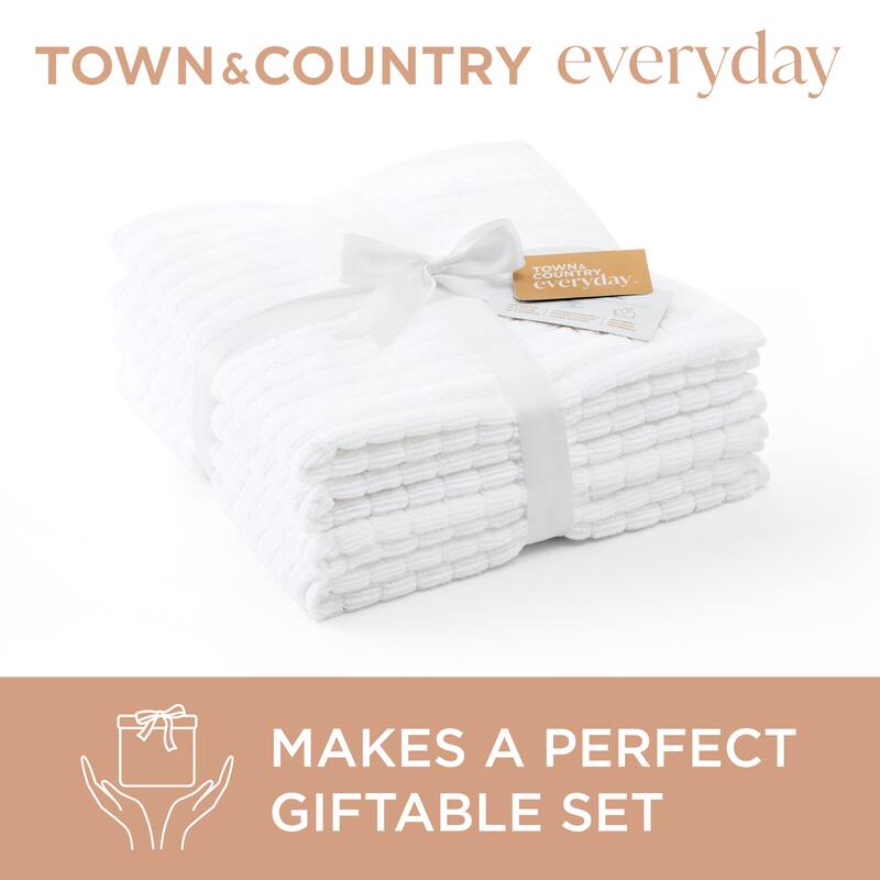 TOWN & COUNTRY EVERYDAY 4-Piece Textured Windowpane Washcloth Set, 13x13-Inch, 100% Cotton - 13"x13"