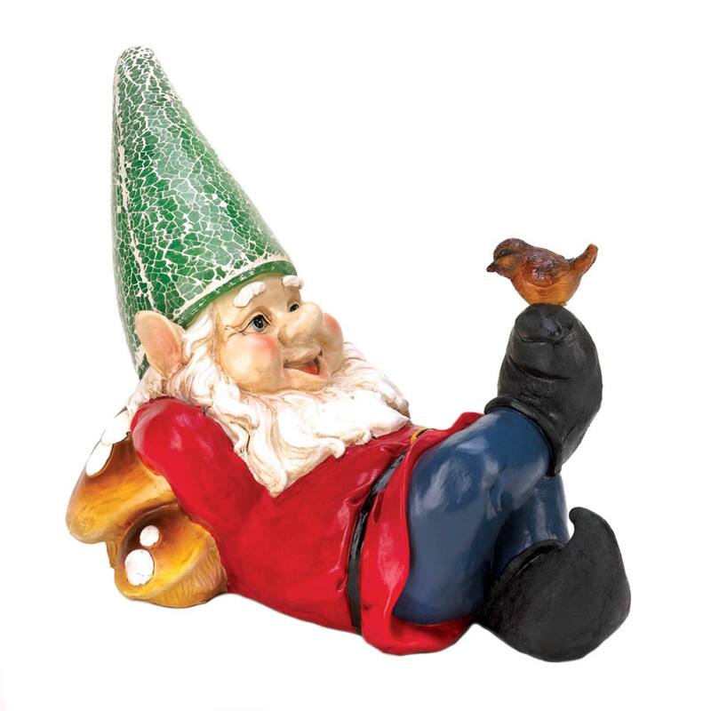 Lazy Gnome Solar Lighted Outdoor Garden Statue - 11.75" - Red and Blue