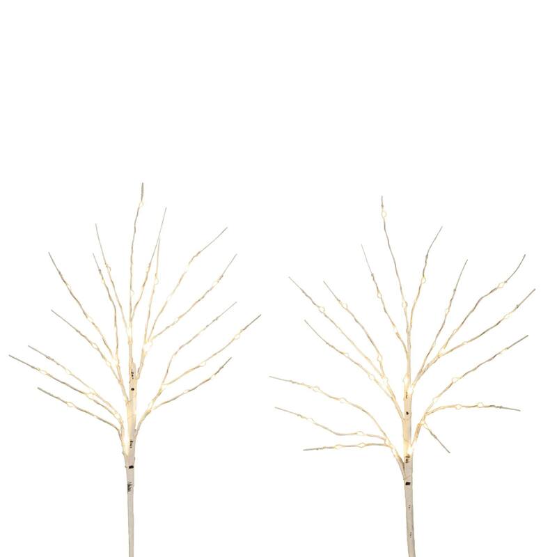 Pre-Lit Battery Operated Birch Twig Branches Artificial Christmas Tree - 24" - Warm White LED Lights - Set of 2