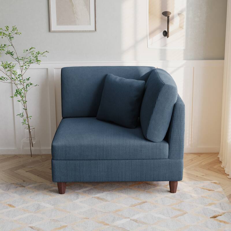 Corduroy Accent Chair with Ottoman Modular Couch Sectional Sofa - Armchair - Navy/Right Facing
