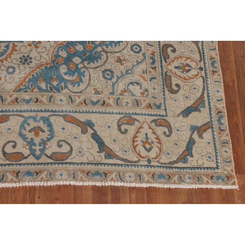 Distressed Tabriz Persian Vintage Area Rug Handmade Wool Carpet - 9'2" x 12'10"