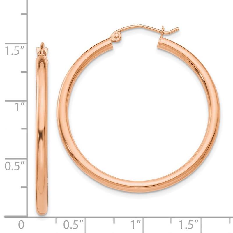 Curata 14k Rose Gold 2.5x35mm Polished Hoop Earrings