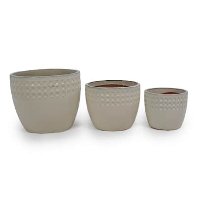 Set of 3 Ceramic Flowerpot, Modern Planter for Patio, Garden, Windowsill