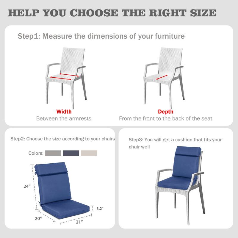 Aoodor 4Pcs Outdoor High Back Dining Chair Cushion Set 44''x21''x3.2''