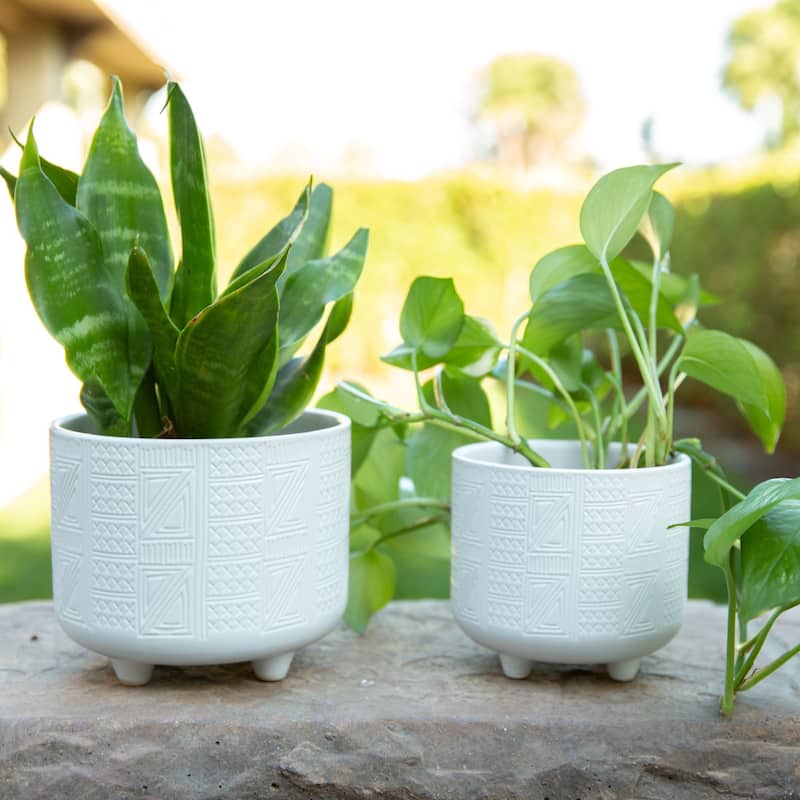 SET OF 2 Hiero Ceramic Footed Planters