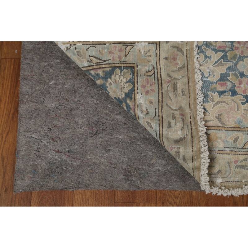 Distressed Floral Kerman Persian Area Rug Hand-knotted Wool Carpet - 10'1" x 14'1"