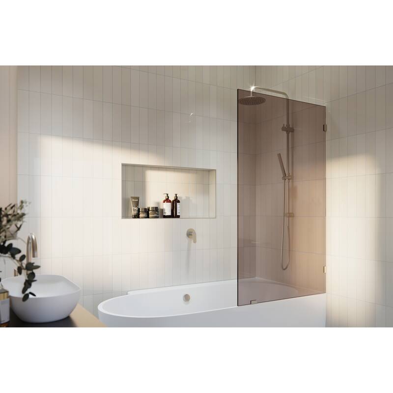 Ursa 34 in. W x 58.25 in. H Frameless Shower Bath Fixed Panel with Bronze Tint
