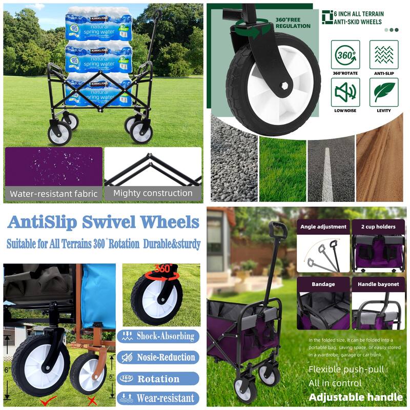 Foldable Wagon with Straps, Beach & Utility Cart, 225lb Capacity