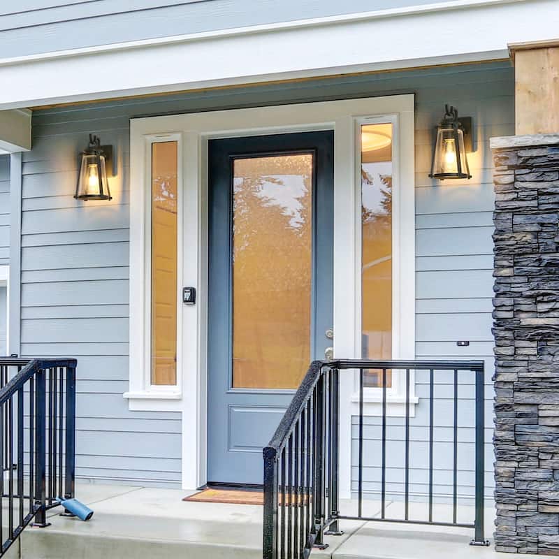 Modern Black Outdoor Sconces Patio Wall Lanterns with Seeded Glass for Porch - L 5.1" x W 6.7" x H 10.6"