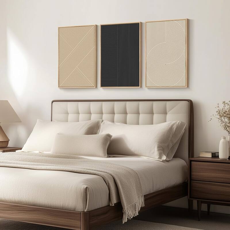 Modern Abstract Beige Boho Geometric Set of 3 Piece