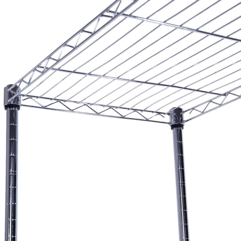 5-Tier Chrome Storage Cart with Smooth Wheels and Mesh Shelves for Home Office and Shop Storage
