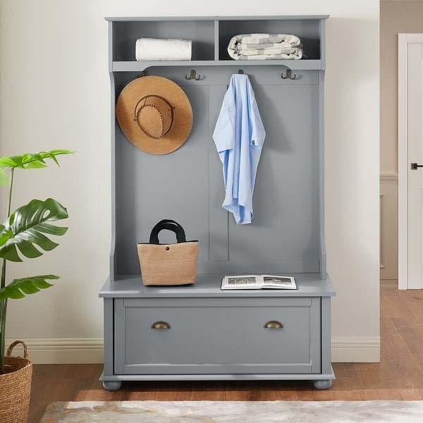 slide 2 of 6, Acroma - Modern Classic Hall Tree with Shoe Rack Bench and Coat Hooks for Hanging Storage - N/A Gray