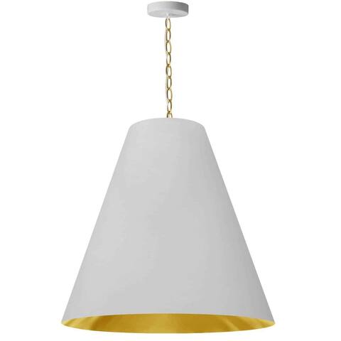 Dainolite Anaya Transitional Aged Brass Modern Pendant Light w/ White/Gold Tapered Drum Shade