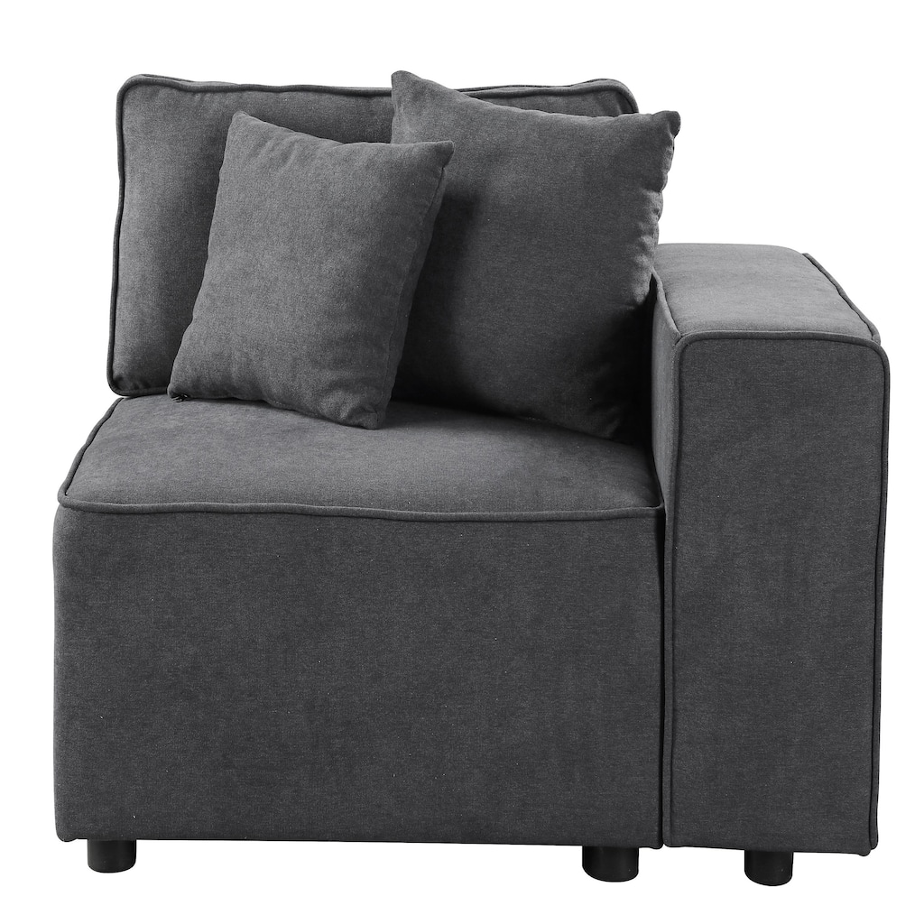 Grey Accent Armchair with Loose Back and Throw Pillows