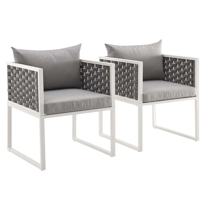 Stance Dining Armchair Outdoor Patio Aluminum Set of 2 - White Gray