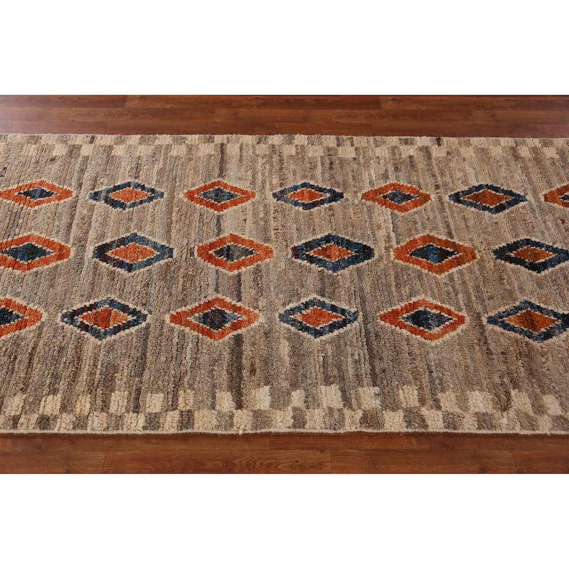 Geometric / Tribal Moroccan Oriental Runner Rug Handmade Wool Carpet - 3'8" x 15'4"