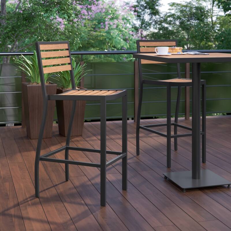 Commercial Grade Outdoor All-Weather Bar Stool with Poly Resin Slats