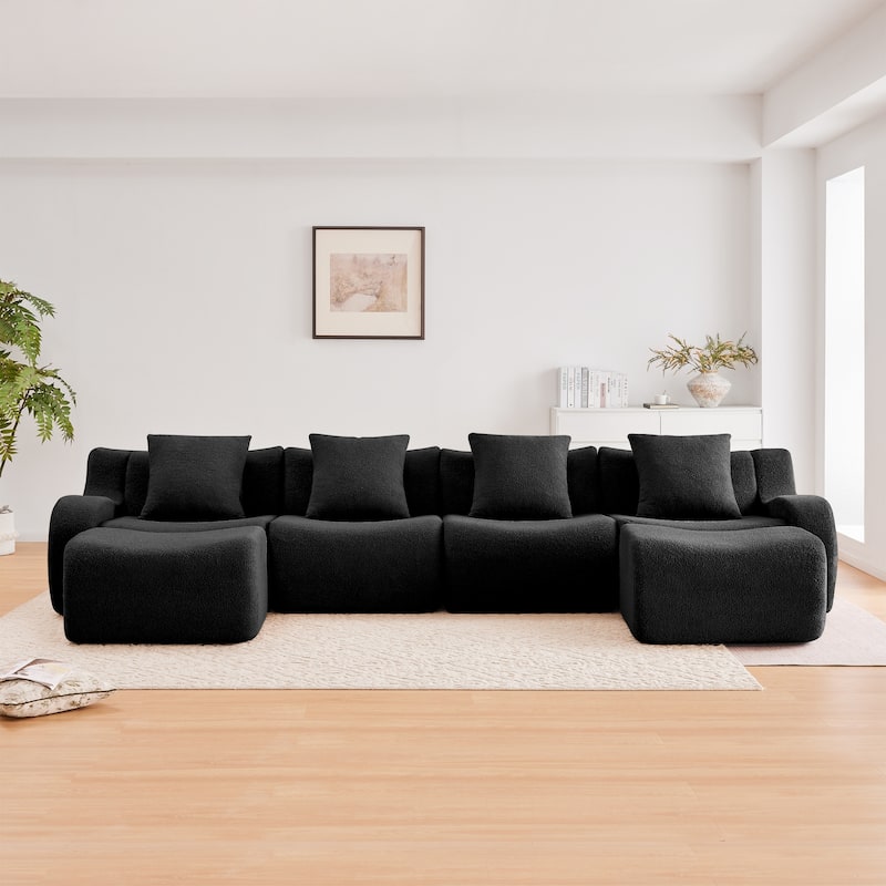 GDF Studio - Fairford U-Shaped 4-Seat Modular Sofa With Curved Armrests & Non-Slip Base