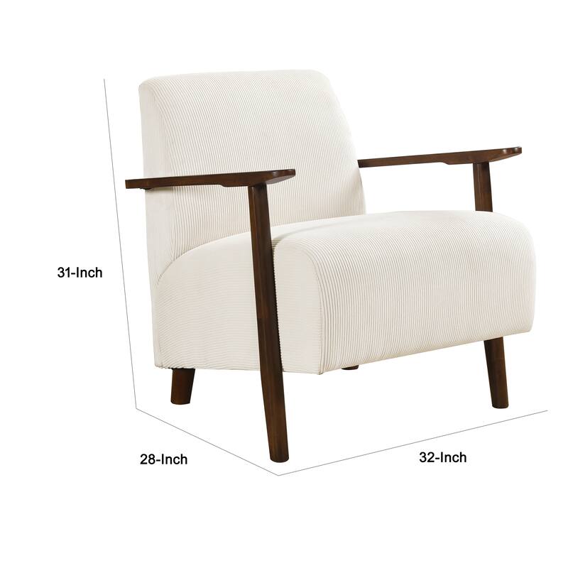 Bernie Accent Club Chair, Beige Corduroy, Dark Brown Solid Wood Frame