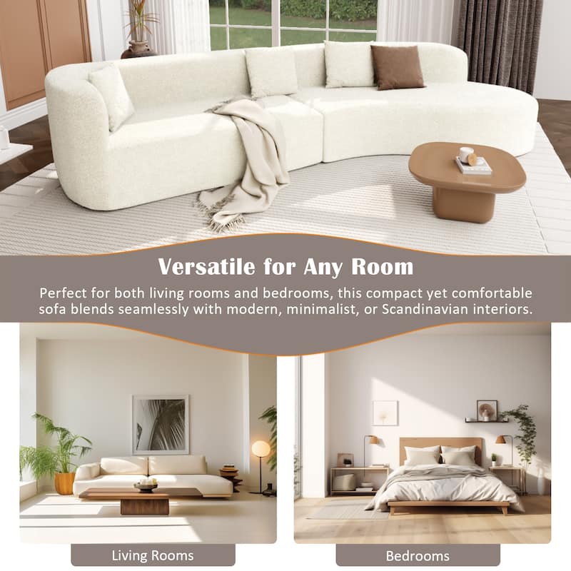 Curved Design Chenille Sectional Sofa, Modern Modular Couch with 4 Pillows, Plush Sponge and Spring Cushion, Sponge Sofa