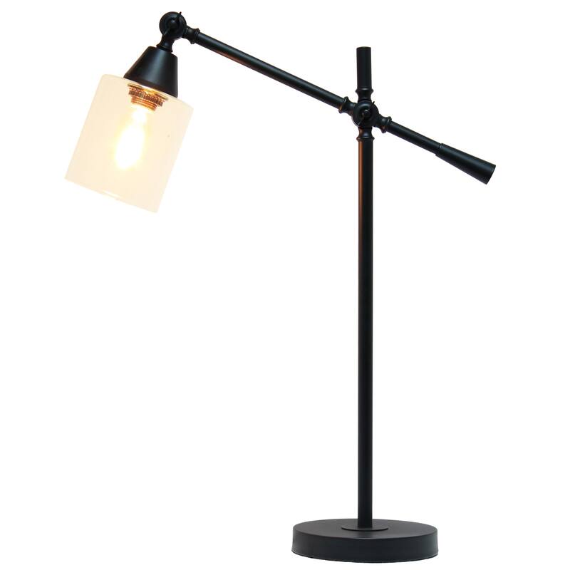 28 in. Black Finish Table Lamp with Black Shade, Desk Lamp for Writing and Computer Desks