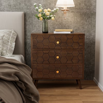 COSIEST Mid-Century Honeycomb 4 Legs Nightstands with Drawers