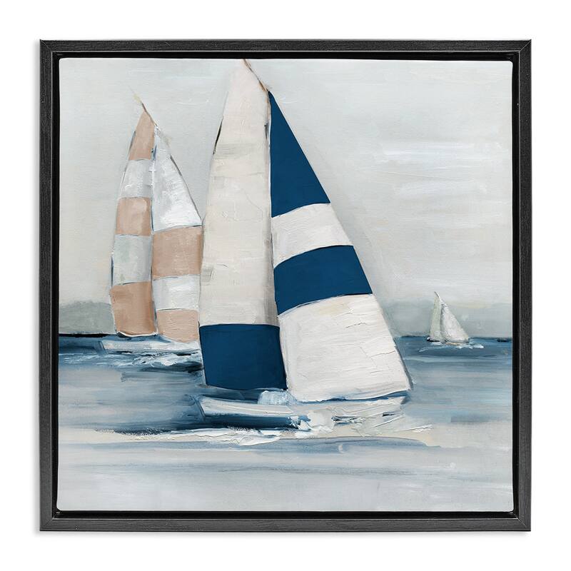 Stupell Striped Sailboat Voyage Framed Floater Canvas Wall Art Design By Sally Swatland - 18 x 18 - Black