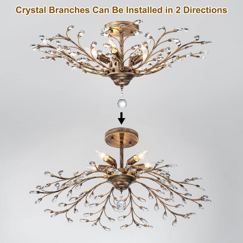 Starsky 5-Light Vintage Crystal Branch Semi-Flush Mount