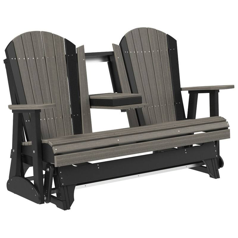 Poly Lumber Adirondack Glider - 5' - Coastal Gray Woodgrain & Black