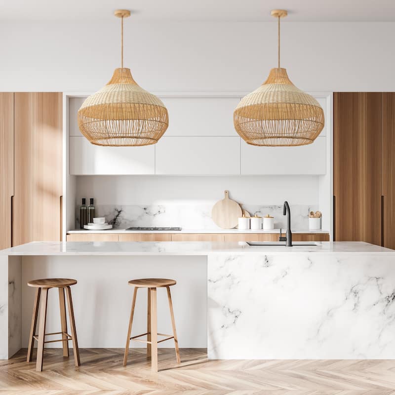 Beatrice Rattan Pendant Light - Natural Dome 1-Light Handwoven Hanging Light For Modern, Transitional, Farmhouse Room Decor