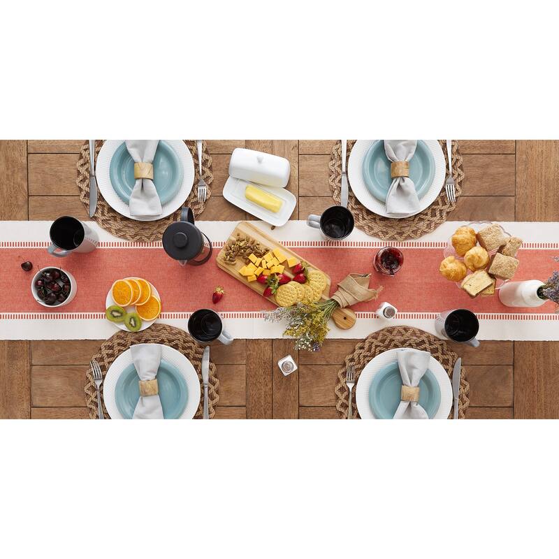DII Dobby Striped Fringe Ribbed Table Runner