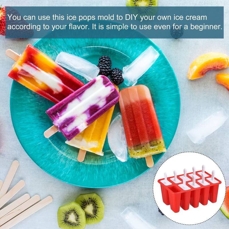 Silicone Ice Pops Molds 10Pcs, with Sticks Funnel and Cleaning Brush