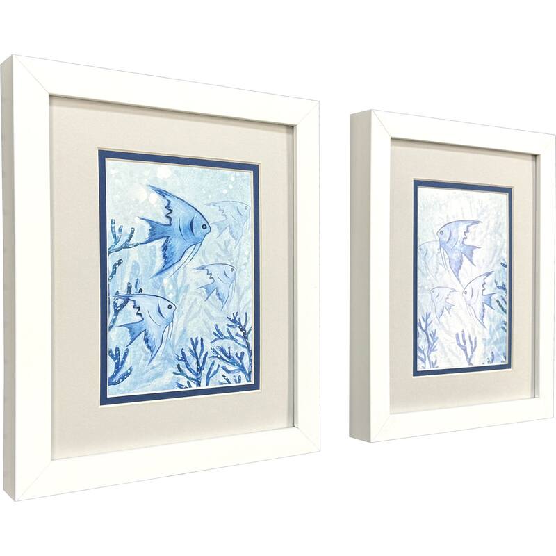 HomeRoots Set Of Two Angel Fish White Framed Wall Art