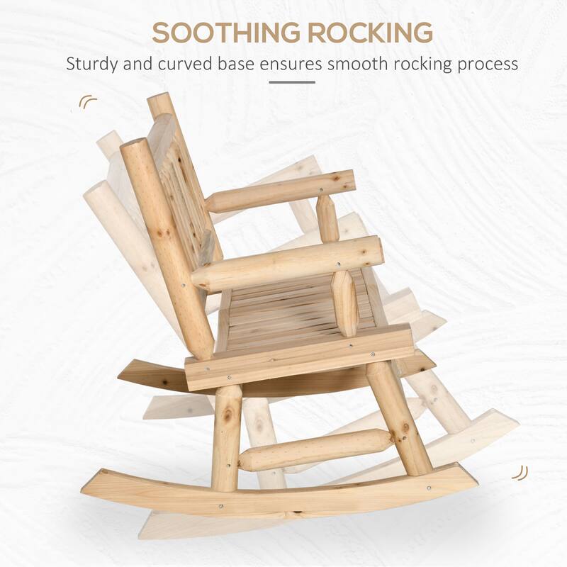 Outsunny 2-Person Wood Rocking Chair With Log Design (Excluding the table)