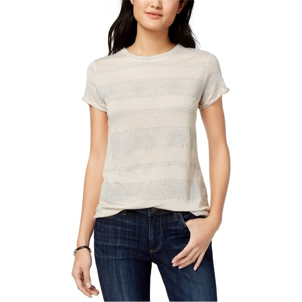 Lucky Brand Womens Metallic Stripe Basic T-Shirt, Off-white, Medium. Opens flyout.