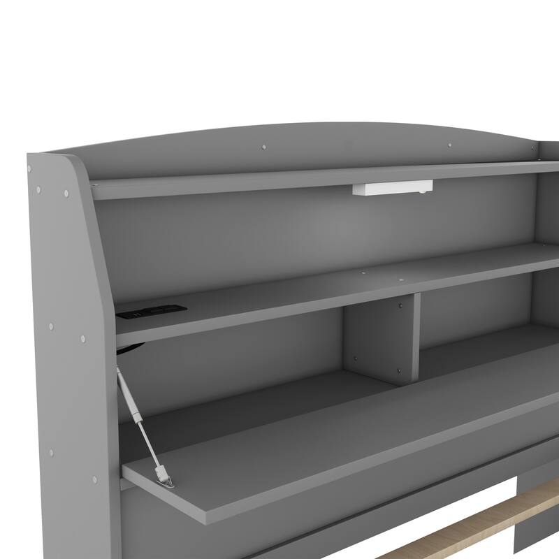 Wooden Captains Bed Platform Bed with Trundle, Bookcase, Drawers