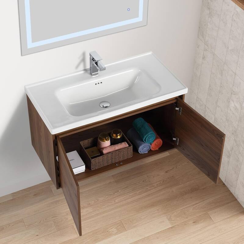 Blossom 36" Wall-Mounted Bathroom Vanity with Ceramic Sink, Soft-Close