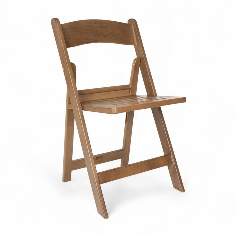800 lb. Capacity White Resin Folding Chair with Slatted Seat - Chestnut