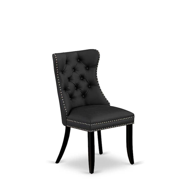 Parsons Dining Chairs Set of 2 - Dark Gray Faux Leather Upholstered Chairs with Nailhead Trim