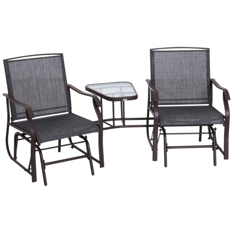 Outsunny 3-pc. Outdoor Sling Fabric Gliding Rocker Chairs w/ Table - Grey