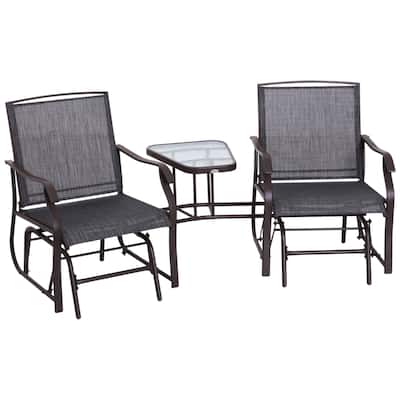 Outsunny 3-pc. Outdoor Sling Fabric Gliding Rocker Chairs w/ Table
