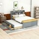 preview thumbnail 2 of 9, Superior Quality Captain Bed with Type-C USB Ports, Wood Platform Full Bed Frame with LED Light Headboard & Trundle, Grey