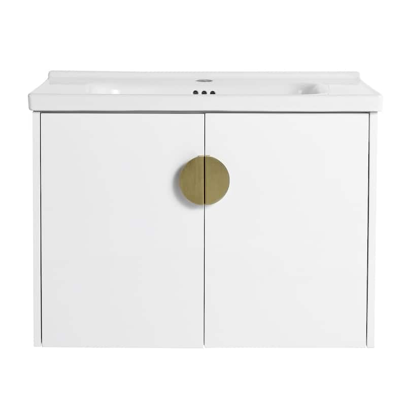 24/28 inch Wall Mounted Bathroom Vanity Set in White with Integrated Ceramic Sink