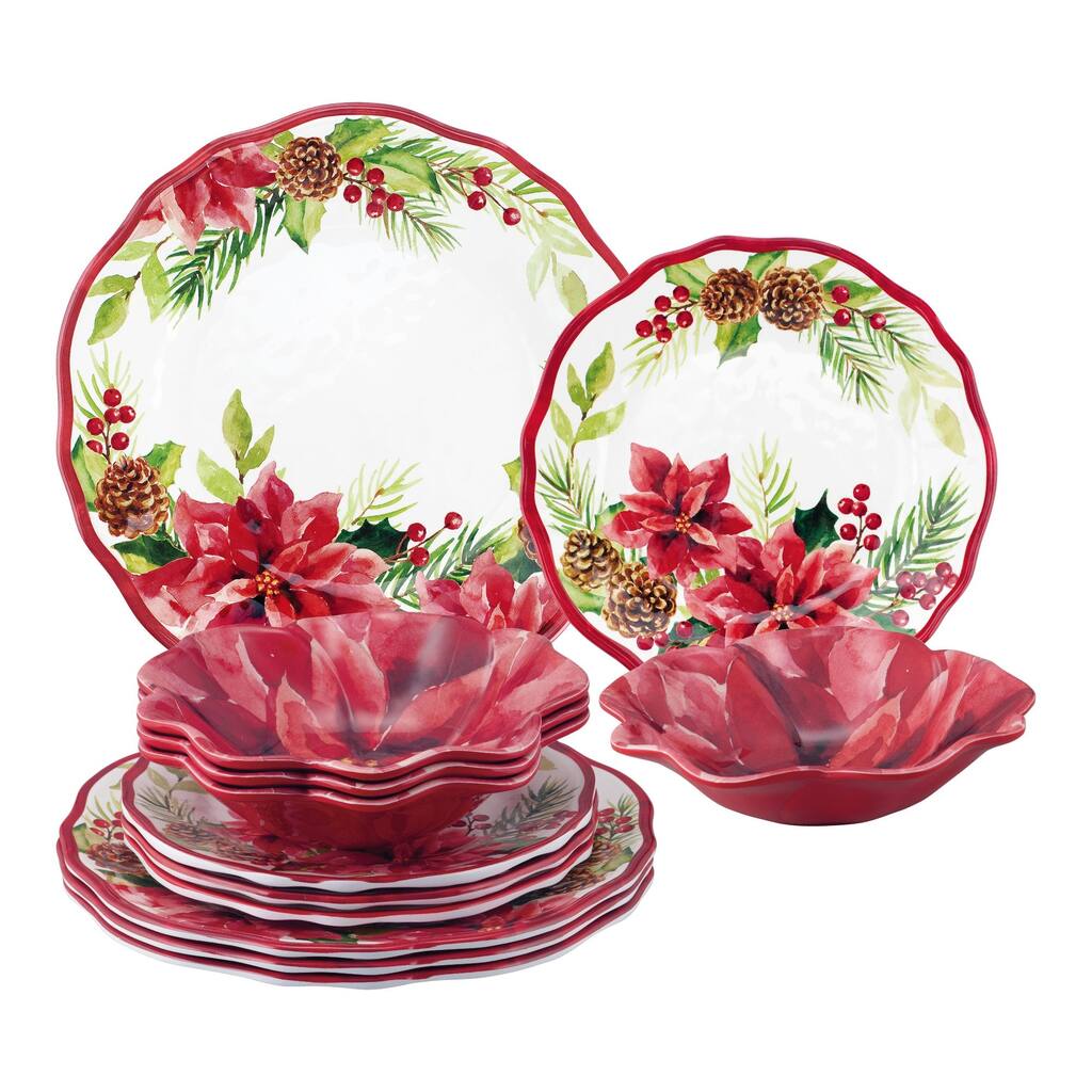 UPware 12-Piece Melamine Dinnerware Set, Includes Dinner Plates, Salad ...